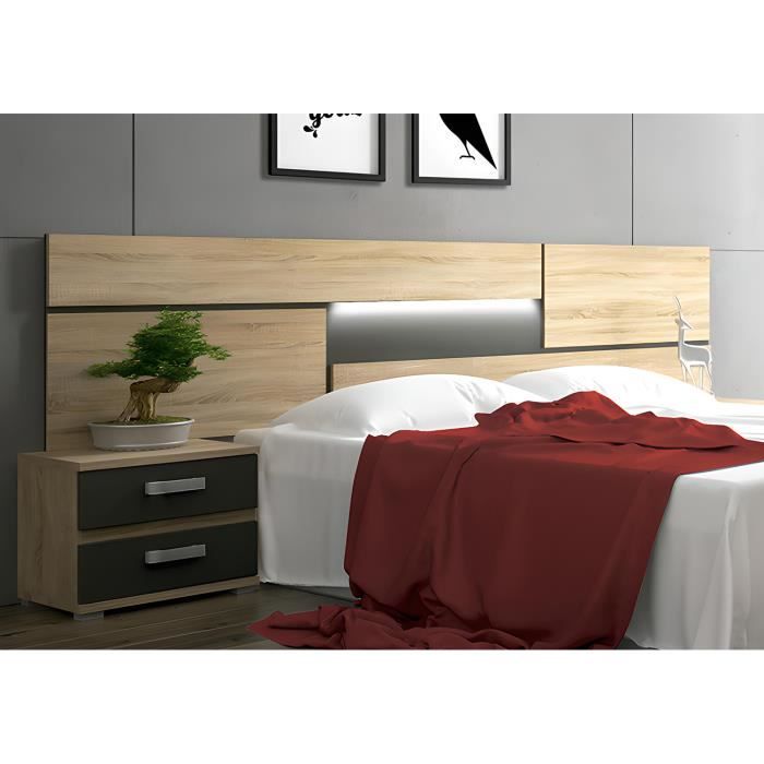 Ensemble Tete De Lit + 2 Tables Chevets + Commode Coloris Pin Andersen Pin Gris Pegane
