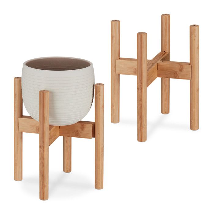 Supports Pour Plantes En Bambou Relaxdays - Lot De 2 Réglables Et Empilables - Pour Pots Jusqu'à 32 Cm
