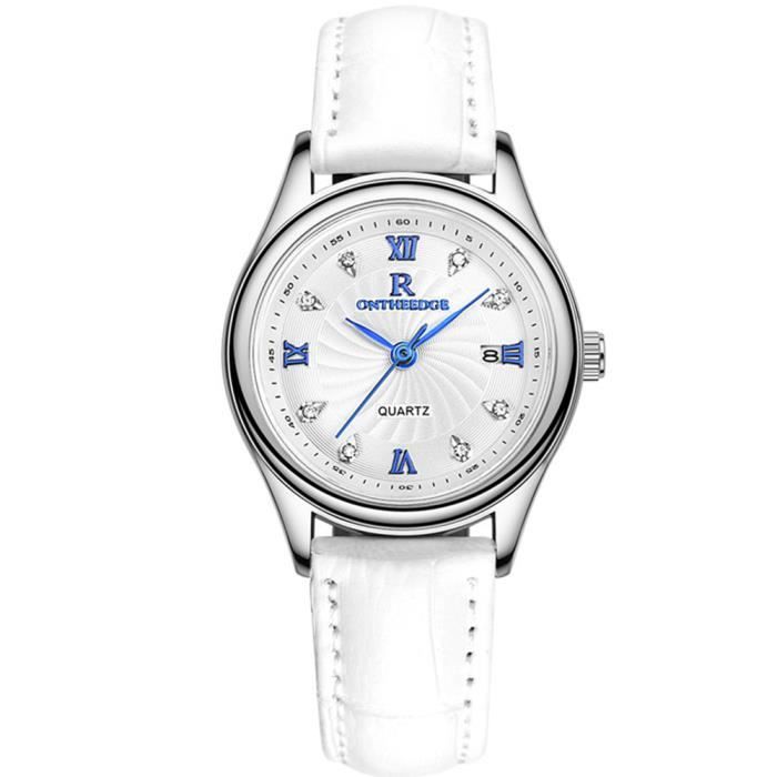 Montre Femme Rétro, Affichage LED Rouge, Bracelet Cuir Blanc – Occasion Très Bon état