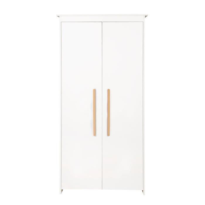 Armoire Bébé 2 Portes ROBA - Lilo - Armoire de Rangement à 3 Compartiments et Penderie - Blanc - Poignées en Bois Massif Armoire Bébé 2 Portes ROBA - Lilo - Armoire de Rangement à 3 Compartiments et Penderie - Blanc - Poignées en Bois Massif