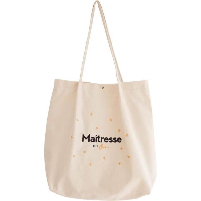 Tote Bag Maîtresse - Message 'Petit Bazar D'une Maîtresse Parfaite' - 100% Coton - Cadeau De Fin D'Année Ou Noël - Sac Cabas Pratique