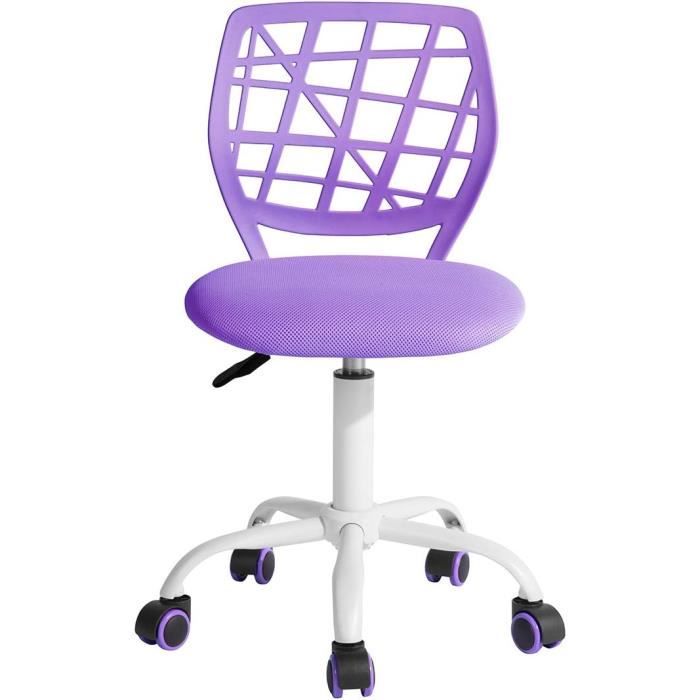 Chaise De Bureau Ergonomique FurnitureR - Hauteur Réglable 44-54cm - Siège Tissu - Violet