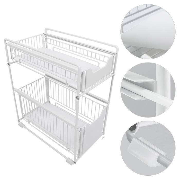 Meuble à épices coulissant 2 niveaux SUPFINE Blanc Antirouille et