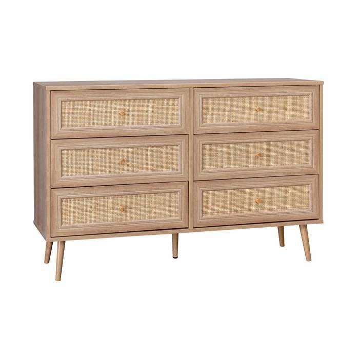 Commode décor bois et cannage 6 tiroirs Bohème. couleur naturelle - 120x39x79cm Commode décor bois et cannage 6 tiroirs Bohème. couleur naturelle - 120x39x79cm