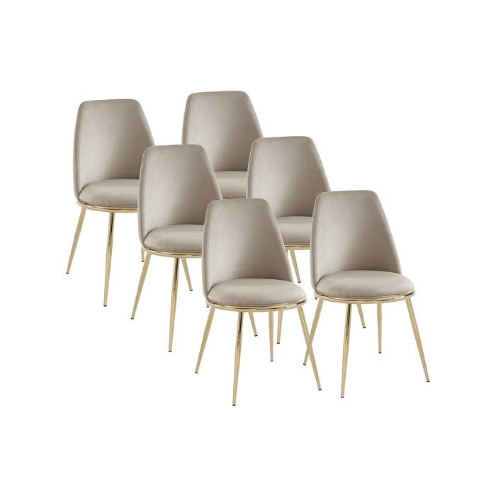 Lot de 6 chaises en velours et métal doré - Beige - NEBINA Lot de 6 chaises en velours et métal doré - Beige - NEBINA