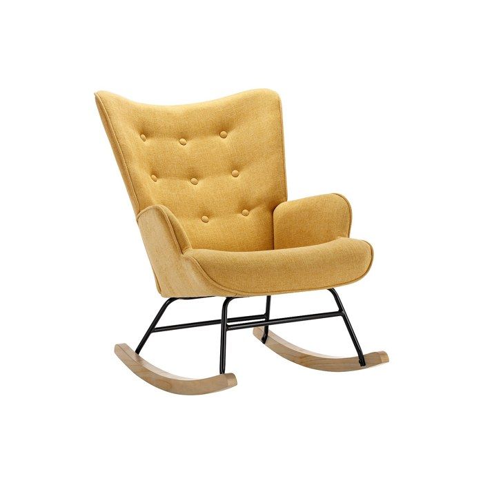 Fauteuil à bascule en tissu chiné jaune moutarde ELMINA II Fauteuil à bascule en tissu chiné jaune moutarde ELMINA II