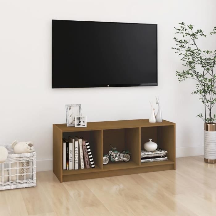 Meuble TV En Pin Massif – Teinte Miel – 140x35x40 Cm – Naturel Et Chaleureux