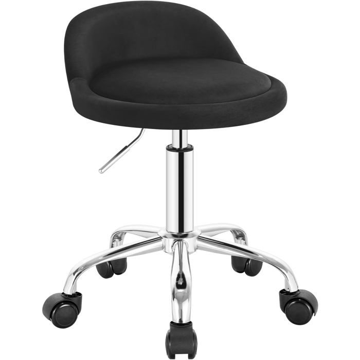 Tabouret de bureau noir à roulettes - WOLTU - Dossier bas - Hauteur réglable 43-54 5 cm - Pivotant à 360°