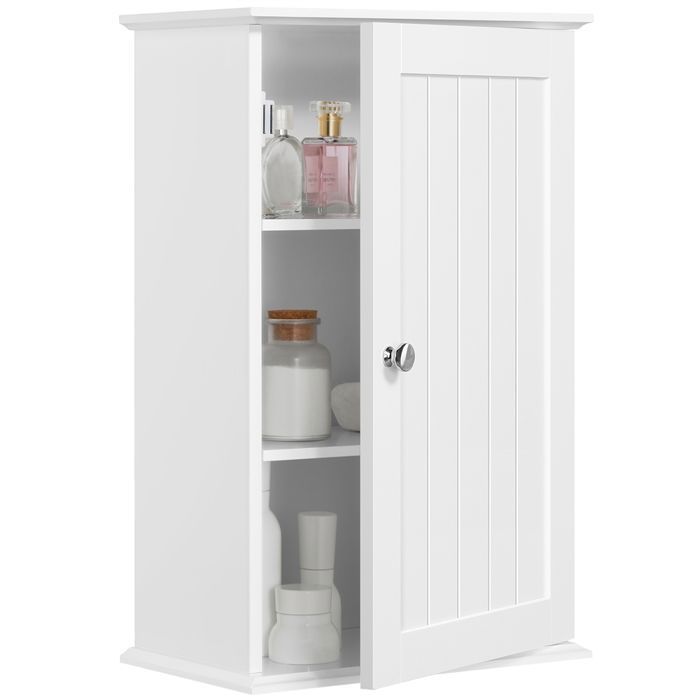 Armoire Murale 3 Niveaux 55x35x21 cm Porte Unique Rangement Élégant pour Salle de Bains Cuisine et Salon Blanc YAHEETECH