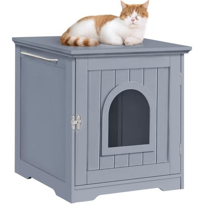 Meilleurs prix pour Yaheetech Maison de Toilette pour Chat, Meuble/Niche pour Chat en Bois, 1 Poignée Latérale, 7 Trous d’Aération, Gris