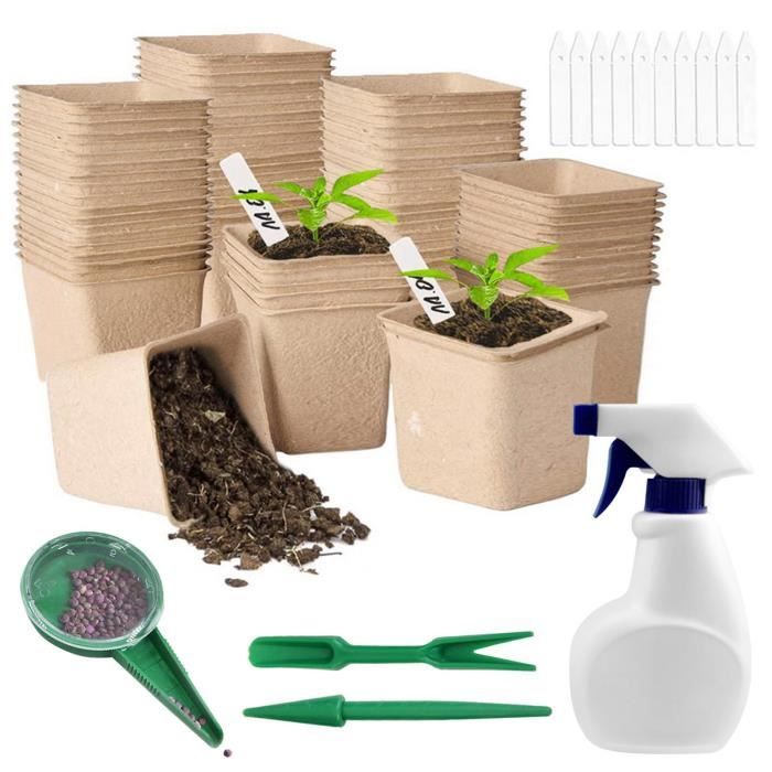 100 Pots de Semis Biodegradable Pot pour Plantes Fibre Mini Serre de 100 Pots de Semis Biodegradable Pot pour Plantes Fibre Mini Serre de