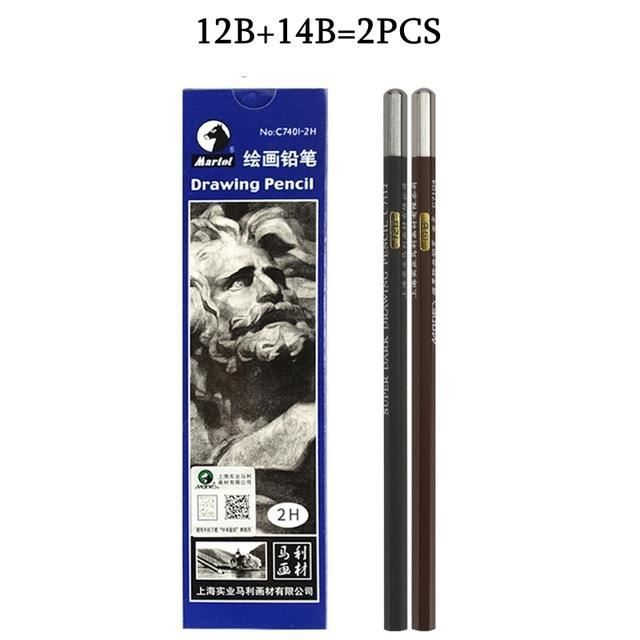CRAYON GRAPHITE,12B14B2PCSCrayons de croquis professionnels en bois