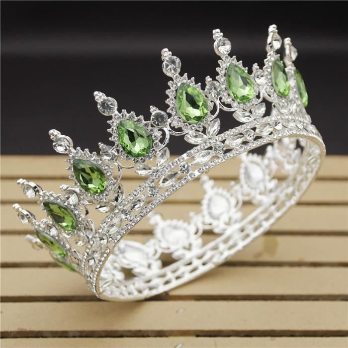 Couronne Baroque Tiare Reine Argenté Bleu Nuit - Accessoire Cheveux Strass Et Cristal - Pour Mariage, Anniversaire, Soirée Spéciale