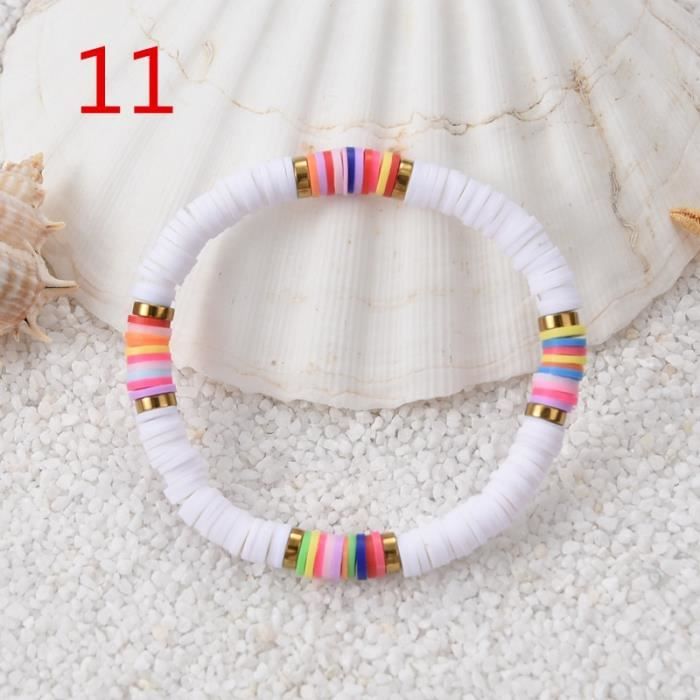 11 -Bracelet élastique bohème coloré polymère argile perlé Bracelets pour  femme bijoux de vacances coquillage plage