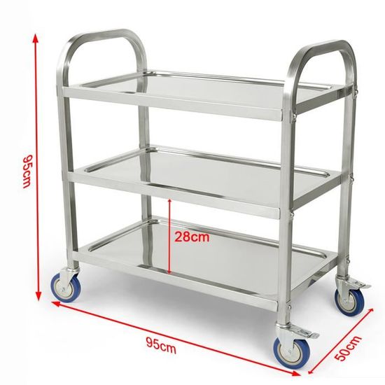 TAIMIKO Chariot de Service INOX 3 Etagères de Rangement 95 50 95cm avec