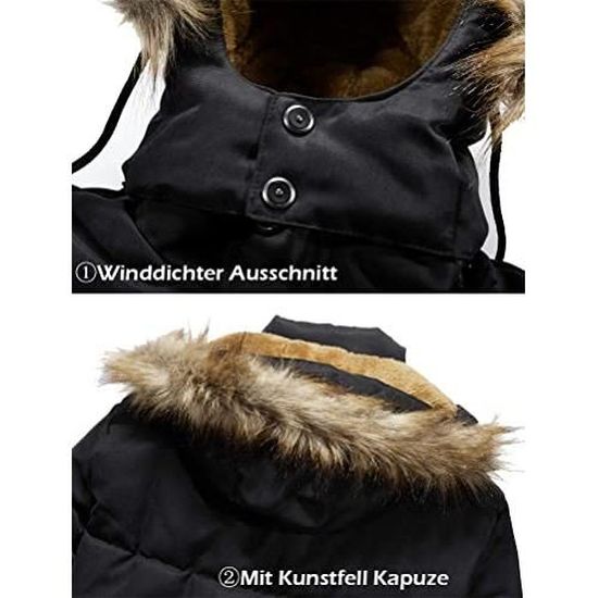 Veste D'hiver Homme Avec Col En Fourrure & Capuche - Parka Chaud Manteau Hiver - Fourrure Synthétique - Coupe Droite