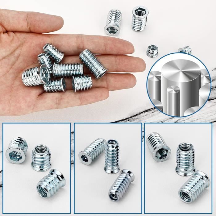 130 Pièces Insert Fileté, M6-M8-M10 Insert Fileté Bois Écrous à Visser ...