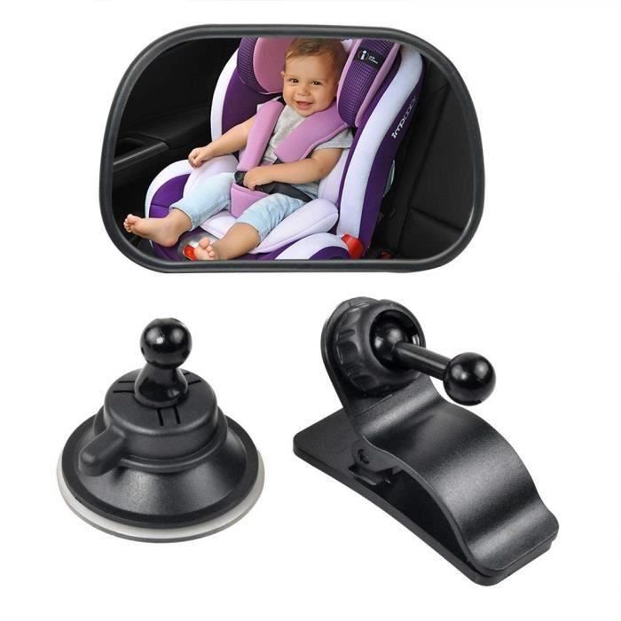 Begpoee Miroir Voiture Bébé Vue Arrière 360° Réglable Avec Clip - Noir