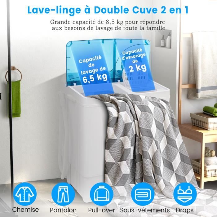 Lave-linge portatif Ã double cuve (6 kg) et essoreuse (4 kg) Costway, Bleu