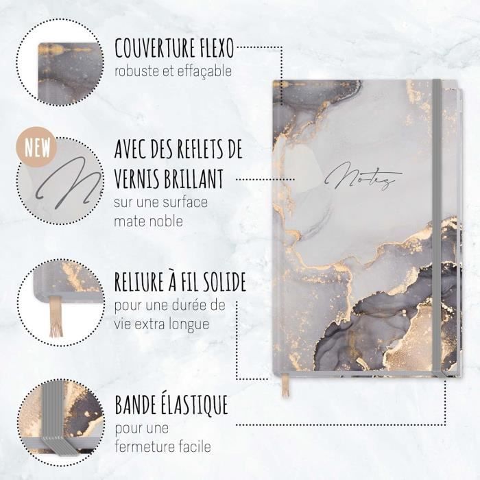 Carnet A6+ à Carreaux 156 Pages Trendstuff - Bullet Journal élastique Rose, Papier 90g/m² FSC