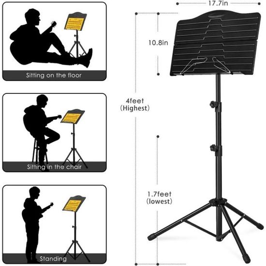 Pupitre Musique Donner DMS-1 - Portable, Hauteur Réglable 52-132 Cm, Sac Transport