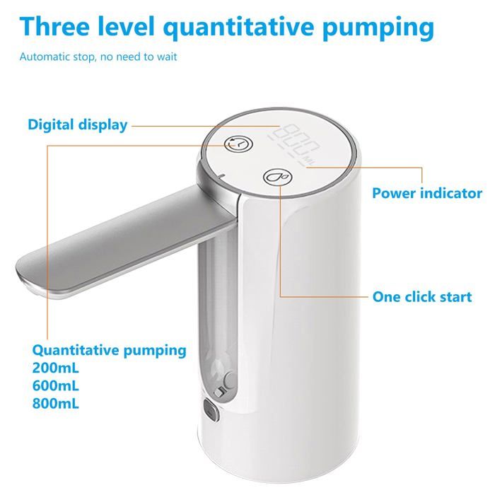 Pompe à eau - Distributeur automatique - Rechargeable USB - 3 niveaux de réglage - Portable - Maison