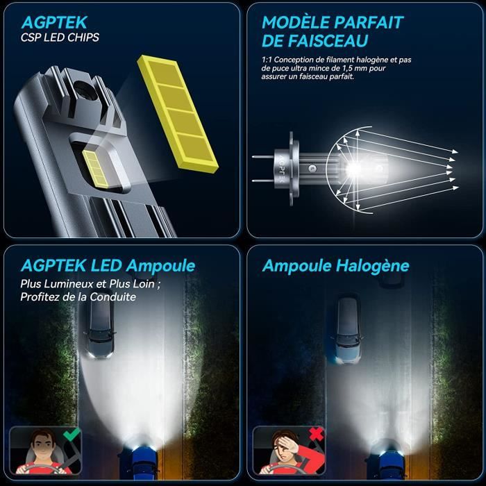 Ampoule H1 LED, 16000LM 6500K Phares pour Voiture et Moto, Ampoules Auto de  Rechange pour Lampes Halogènes et Kit Xenon, 2 Ampoules