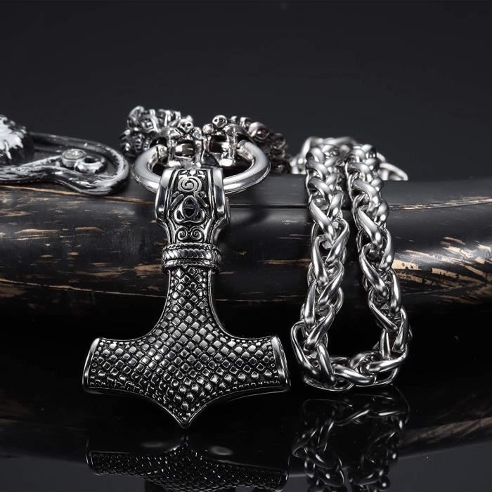 Collier Marteau De Thor OIDEA - Acier Inoxydable Noir Et Argent Avec Noeud Celtique