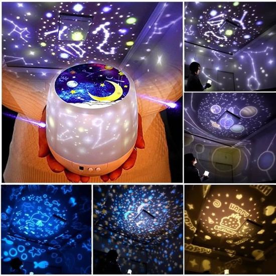 MNEFEL Lampe de Nuit 3 Modes pour bébé Projecteur Children Enfant Romantique Star Veilleuse Lampe de Projection rotative