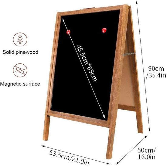 Panneau Publicitaire UNHO En Bois 50x100 Cm | Ardoise Magnétique Double Face | Chevalet Extérieur | Marron