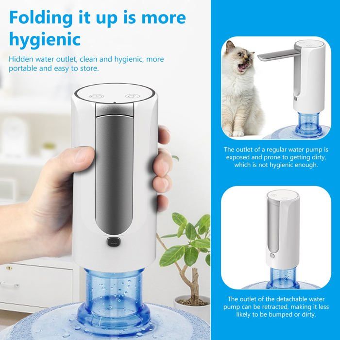 Distributeur eau automatique - Pompe portable - Pompe électrique bureau - 6 niveaux - Distributeur bouteilles d'eau maison camping (blanc