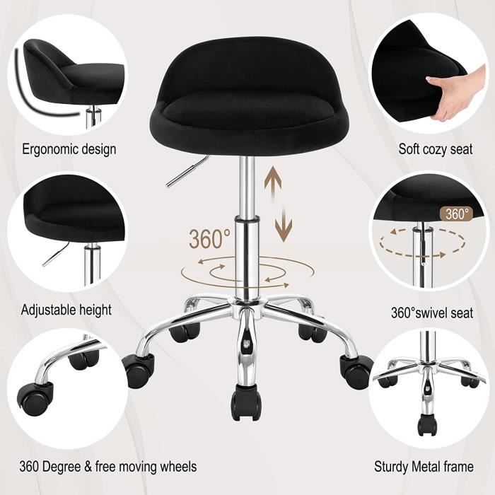 WOLTU Tabouret de Bureau Tabouret à roulettes avec Dossier,Chaise pivotante Chaise de Bureau Hauteur réglable,Crème WOLTU Tabouret de Bureau Tabouret à roulettes avec Dossier,Chaise pivotante Chaise de Bureau Hauteur réglable,Crème