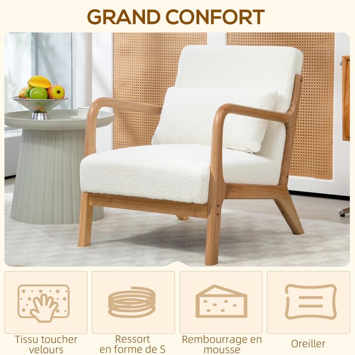 HOMCOM schommelstoel met houten frame, gestoffeerd, relaxstoel