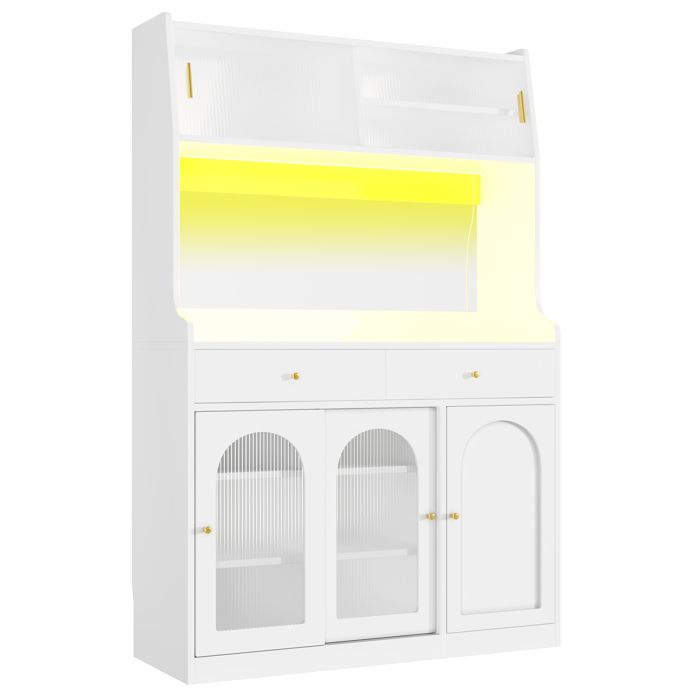 Buffet Haut Armoire Cuisine Vitrine étagères Réglables Armoire Salle à Manger éclairage Led Noir