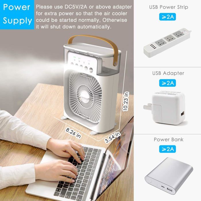Ventilateur De Table Portable Mini Climatiseur Portable 4-en-1 USB – Refroidisseur D'Air, Humidificateur, Veilleuse LED & Ventilateur Silencieux 1200 Ml