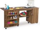 RELAX4LIFE Table de Machine à Coudre Pliable -4 Etagères & Armoire Latérale -Armoire à Machine à Coudre -6 Roulettes & Freins -Brun