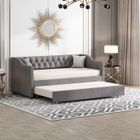TIMPFEE Lit Gigogne 90x200 cm avec Roulettes, Cadre de Lit Structure Lit Banquette, Lit de Repos, Lit Gigogne, Canapé-lit en Lin, Gris