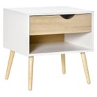 HOMCOM - table de chevet - Panneau de particules classe E1 - 50x39x51cm - Bois de chêne, Blanc