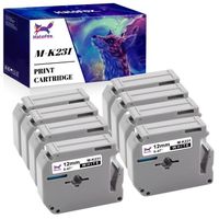 Rubans d'étiquette compatibles MK231 M-K231 HALOFOX pour Brother - Lot de 8 - Noir sur Blanc - 12mm