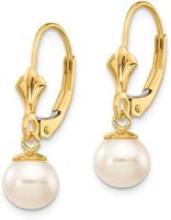 Boucles d'Oreilles Femme Dormeuse Perle Blanche 10 mm Plaqué Or Jaune 750/1000
