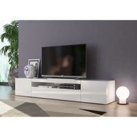 Dmora Meuble TV de salon, Made in Italy, Meuble TV avec 3 portes et étagères, cm 200x40h37, couleur blanc brillant