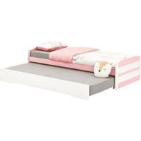 Lit gigogne LORENA 1 personne tiroir lit fonctionnel 90 x 190 cm pin massif lasuré blanc et rose