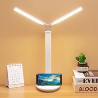 Lampe de Bureau à Double Tête Pliable à LED,Charge USB, Réglable en Trois Couleurs,Luminosité Réglable,Rotation à 180°,Pliable