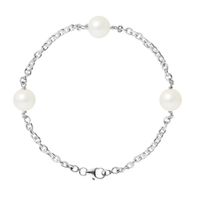 PERLINEA - Bracelet - 3 Véritables Perles de Culture d'Eau Douce Rondes 9-10 mm Blanc Naturel - Bijoux Femme