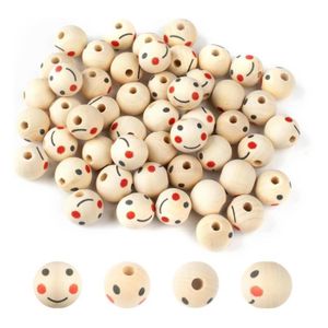 OBJET DÉCORATIF  Lot de 50 perles rondes en bois avec tête de poup