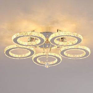 PLAFONNIER Lustre en cristal moderne LED 5 anneaux luminaires encastré en acier inoxydable pendentif plafonnier