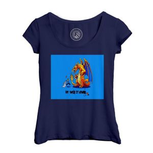 T-SHIRT T-shirt Femme Col Echancré Bleu Pokemon ur' doing it wrong Dracofeu Humour