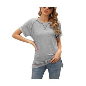 T-SHIRT T-shirt À Col Rond Pour Femmes, Haut À Manches Courtes, Ligne X,gris,XXL
