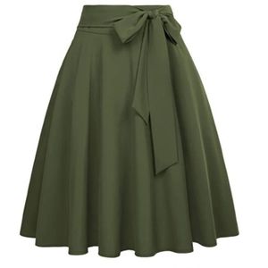 JUPE Robe Mi-Longue Femme Taille Haute Plissée A-Line Pocket Vintage, Vert, S