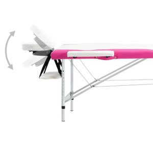 TABLE DE MASSAGE - TABLE DE SOIN NEUF Table de massage pliable 2 zones Aluminium Blanc et rose En Stock YESMAEFR